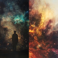 Wall Mural - silhouette against a cosmic backdrop with vibrant colors