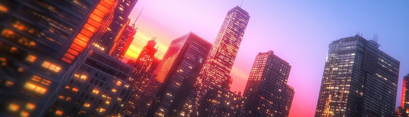 Wall Mural - Mesmerizing Cityscape at Dusk with Vibrant Skyscraper Silhouettes