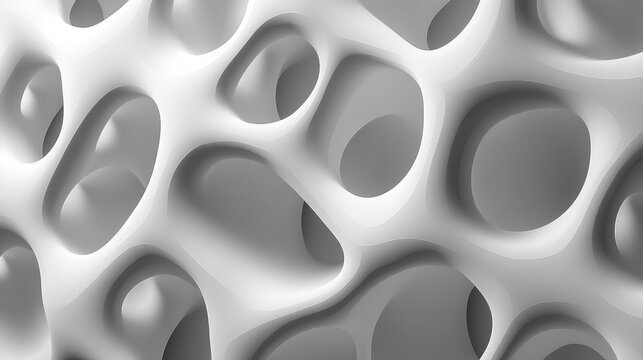 Abstract grayscale 3D rendering of a porous, organic structure with interconnected cavities and channels.