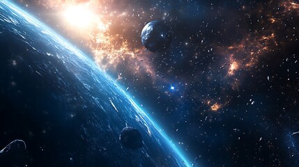 Poster - Abstract Cosmic Planet Nebula for Concept of Outer Space View of Celestial Objects or Science Exploration.