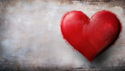 Wall Mural - A bright red painted heart stands out dramatically against a grunge background with copy space