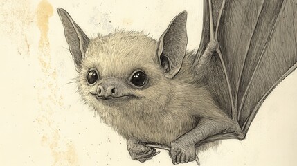 Wall Mural - cute cartoon bat with big eyes and fluffy fur