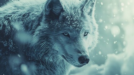 Wall Mural - majestic arctic wolf in snowy winter scene.