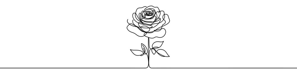 Wall Mural - linear rose icon. black and white image of a hand-drawn rose flower. vector illustration