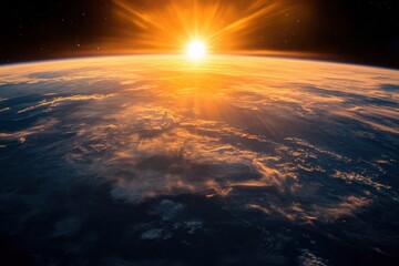 Wall Mural - stunning view of sunrise over earth from space