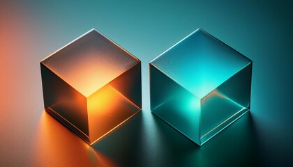 Wall Mural - featuring two cubes with teal and orange gradient light