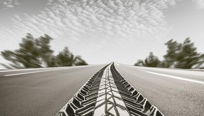 Black Tire Track on Road Isolated Wheel Trace Icon - A Detailed Representation of Tire Imprints on Pavement for Automotive and Transportation Illustrations