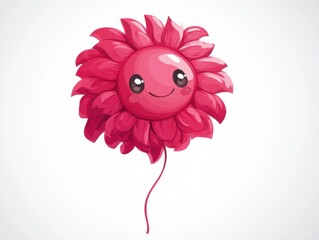 Wall Mural - A cheerful cartoon flower with a smiling face and vibrant pink petals.