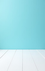 Poster - A beautiful white wooden tabletop stands out against a serene blue background creating a visually appealing contrast._00002_