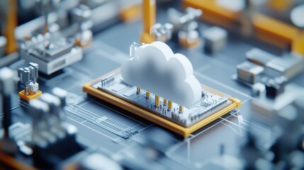 Aufkleber - Abstract depiction of cloud computing on a microchip, highlighting the integration of digital technology and cloud services in modern data management systems