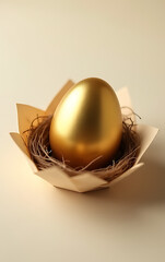 Aufkleber - A golden egg is carefully placed in a nest made of delicate paper with empty surrounding space._00002_