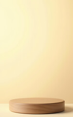 Poster - A minimalist wooden table top sits on a light gold abstract background, perfect for a product display or key visual layout._00001_