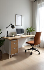 Fototapete - A modern office setup is featured in a flat lay design with an office desk table as its centerpiece._00001_