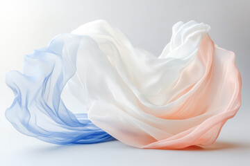 Poster - Soft white fabric intertwined with light pink silk flows gently, creating an elegant composition. The ethereal textures contrast beautifully against a subtle background