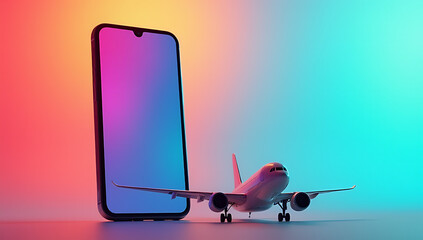 Poster - A smartphone and an airplane are placed against a vibrant colorful background for a visually appealing image._00001_