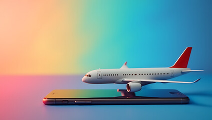 Poster - A smartphone and an airplane are placed against a vibrant colorful background for a visually appealing image._00002_