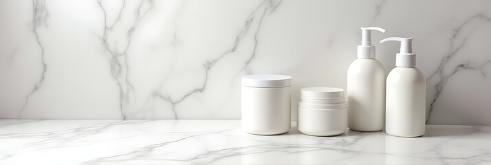 Poster - A white marble surface is used as a subtle background for showcasing products in a visually appealing tabletop display._00002_