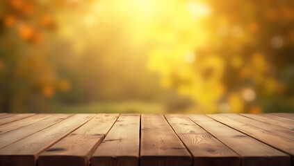 Aufkleber - A wood textured table top with a blurred golden bokeh effect is used as a background for product montages and key visuals._00002_