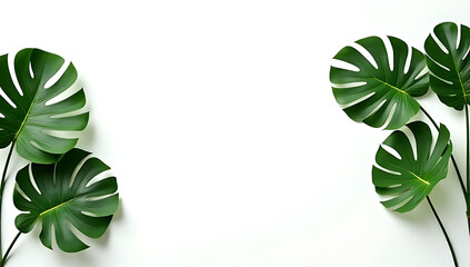 Poster - Beautiful Monstera leaves on a white background create a stunning tropical and botanical decorating composition with natural pattern._00001_