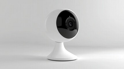 Poster - Smart security camera on sleek white stand home surveillance device modern environment focused concept for safety