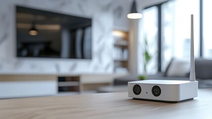 Poster - Wireless security camera system base station setup in modern home environment for enhanced surveillance and safety