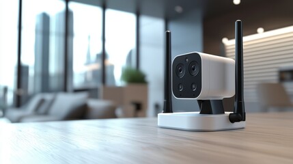Poster - Showcasing an innovative wireless security camera system for modern urban office spaces and indoor security solutions