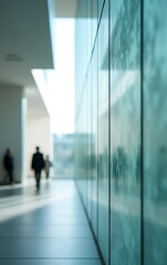 Aufkleber - Modern architecture features a blurred, abstract glass wall with window as background, using innovative materials for striking visual impact._00001_