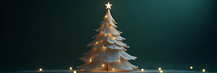 Poster - que Christmas tree design features intricate paper cutouts against a dark background, showcasing creativity and celebration in one image concept._00001_