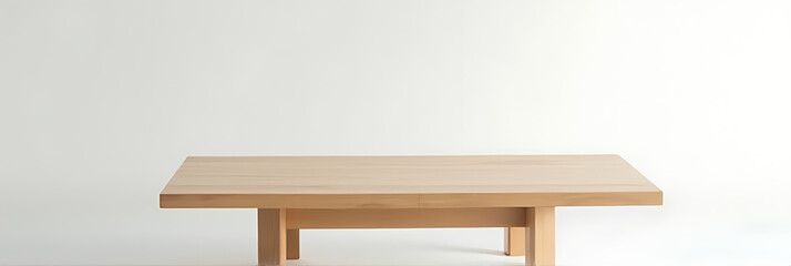 Poster - Simple wooden tabletop sits atop a softly focused white glass surface creating an elegant and subtle visual composition._00002_