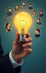 Poster - Teamwork concepts connected to everyday situations such as a business meeting or office communication like a turning on light bulb._00001_