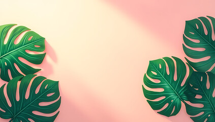 Aufkleber - Tropical monstera leaves in vibrant colors against soft pastel hues evoke a sense of carefree summer joy and serene natural escapes instantly._00002_