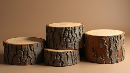 Poster - Wood tree stumps with beautiful textures are used as a natural and rustic concept for packaging designs in various key visuals._00001_