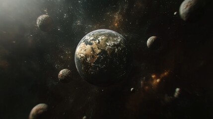 Wall Mural - earth surrounded by celestial bodies in space