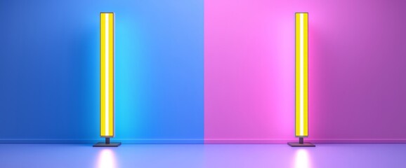 Poster - Modern neon room with led lighting stage. Dark abstract studio with night scene. Empty television hall for dance parties or concerts. 3D blue showroom interior for casino game design.