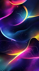 Canvas Print - Abstract Neon Wave Lines Cosmic Design