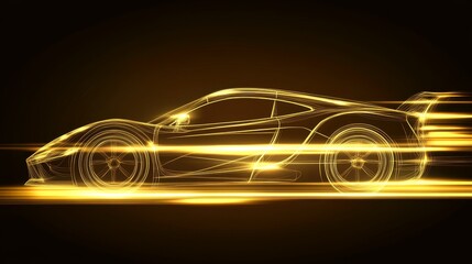 Poster - dynamic light motion background with car silhouette in vector style, featuring vibrant streaks of ne