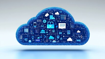 Poster - Blue Cloud Computing with Futuristic Digital Device Line for Global Connectivity Network Data Storage Technology Concept.