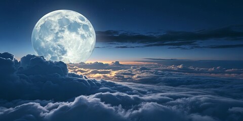 Aufkleber - A large moon is shining through the clouds in the night sky