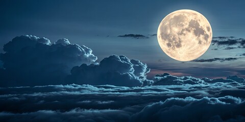 Poster - A large moon is shining brightly in the sky, surrounded by clouds