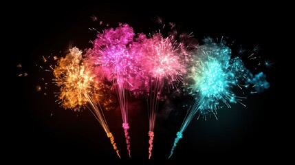 Poster - Celebratory fireworks display outdoor festival nighttime event vibrant colors aerial view festive atmosphere