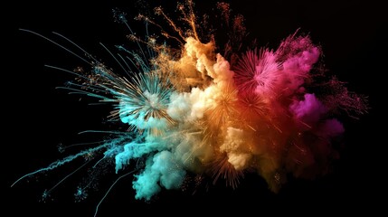 Aufkleber - Explosive fireworks display night sky digital art colorful environment aerial view celebration concept