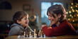 © Nadejda - A boy plays chess with his mother. Generative AI.