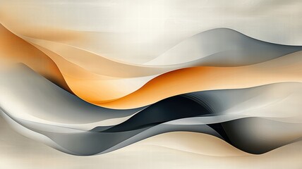 Poster - An abstract composition featuring smooth, flowing waves in shades of orange, gray, and cream, creating a serene and modern aesthetic.