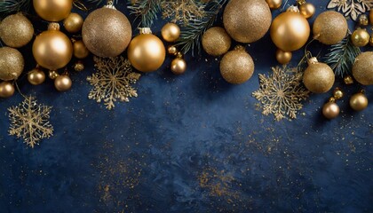 Wall Mural - Stunning Dark Blue Christmas Background Featuring Elegant Golden Christmas Balls for a Festive Holiday Atmosphere Perfect for Seasonal Designs and Celebrations