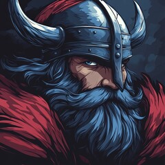 Wall Mural - A fierce warrior with a horned helmet and a majestic beard, embodying strength and valor.