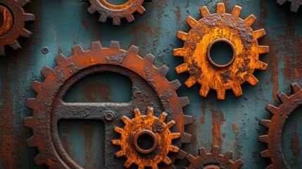 Aufkleber - Rusty gears showing industrial revolution concept on metal background