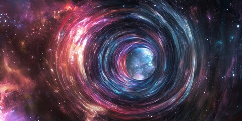 Leinwandbilder - Vibrant and colorful concept embodying light speed and hyperspace, showcasing the thrilling experience of space warp travel through a wormhole tunnel loop. Vibrant nuances enhance this dynamic image.