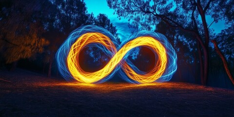 Leinwandbilder - Stunning light painting creates a captivating Infinity symbol, showcasing the beauty of light art. This mesmerizing Infinity symbol highlights the creativity and magic of light painting techniques.