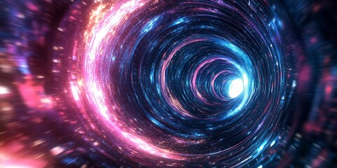 Leinwandbilder - Vibrant and colorful concept embodying light speed and hyperspace, showcasing the thrilling experience of space warp travel through a wormhole tunnel loop. Vibrant nuances enhance this dynamic image.