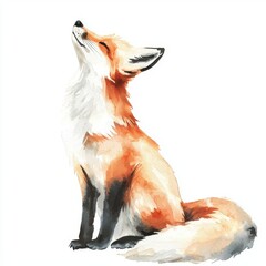 Wall Mural - A watercolor illustration of a fox, cut out against a white background, suitable for print.